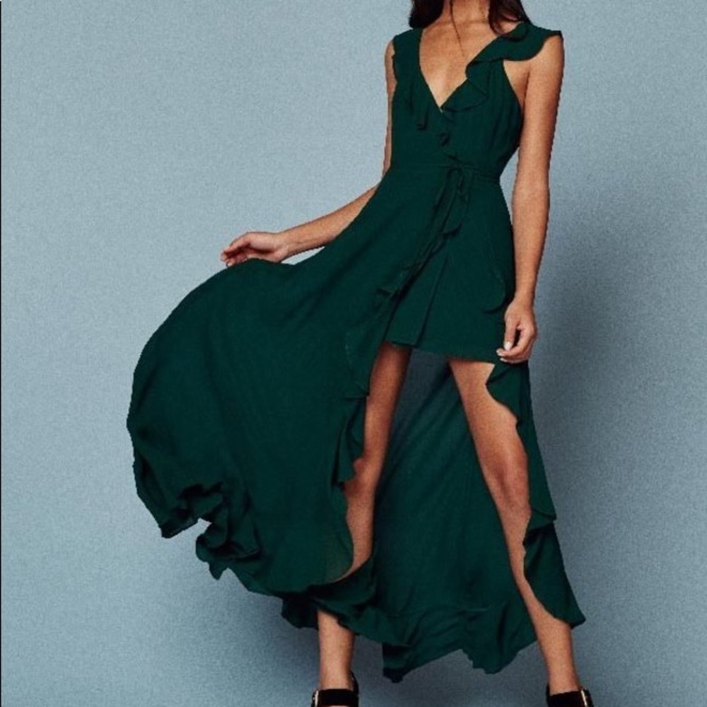 Reformation Katya Dress in Emerald Green